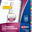 Avery 1-31 Dividers for 3 Ring Binders, 31 Tabs per Set, Customizable Table of Contents, Multicolor Arched Tabs, Great for Organizing Reports, Projects, and More (11846)