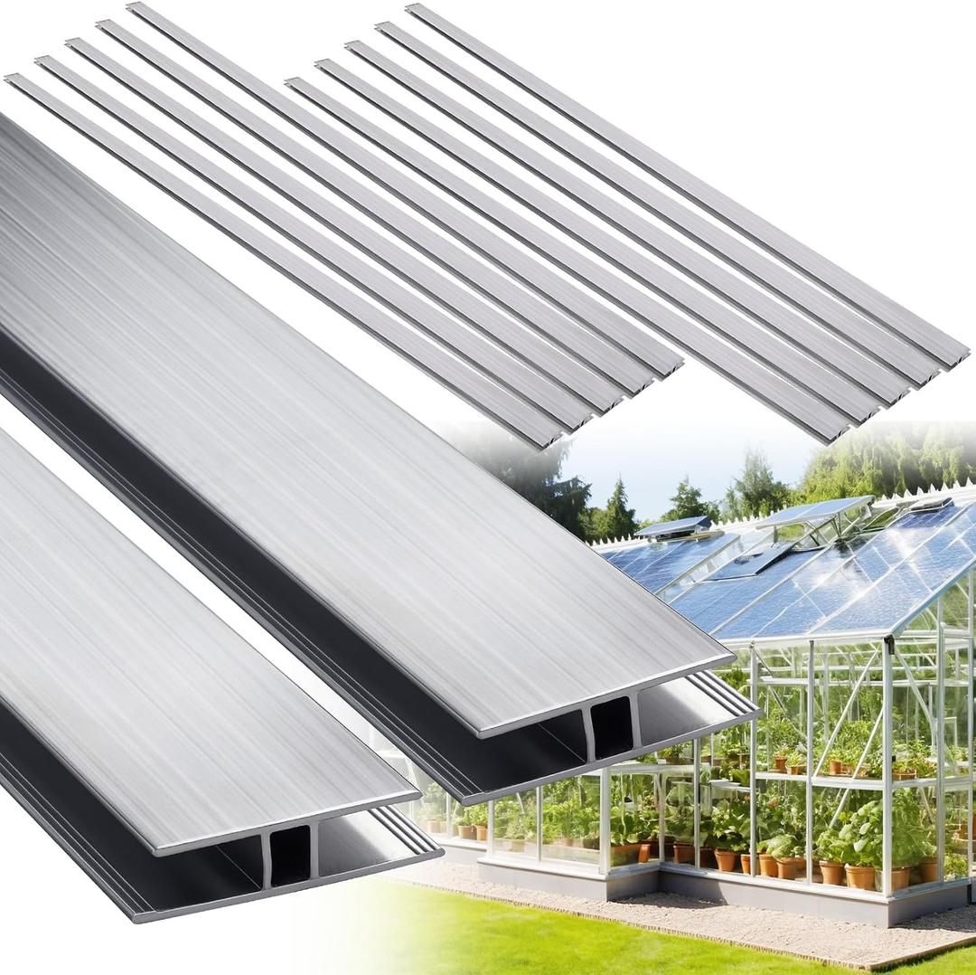 Duraaamo 10 Pcs 4 ft Aluminum H Connector Greenhouse Panels Fits 6 mm Polycarbonate Greenhouse Connector Silver H Channel Roofing Accessories Join 2 Pieces of Panels Together Prevent Dust, Rain