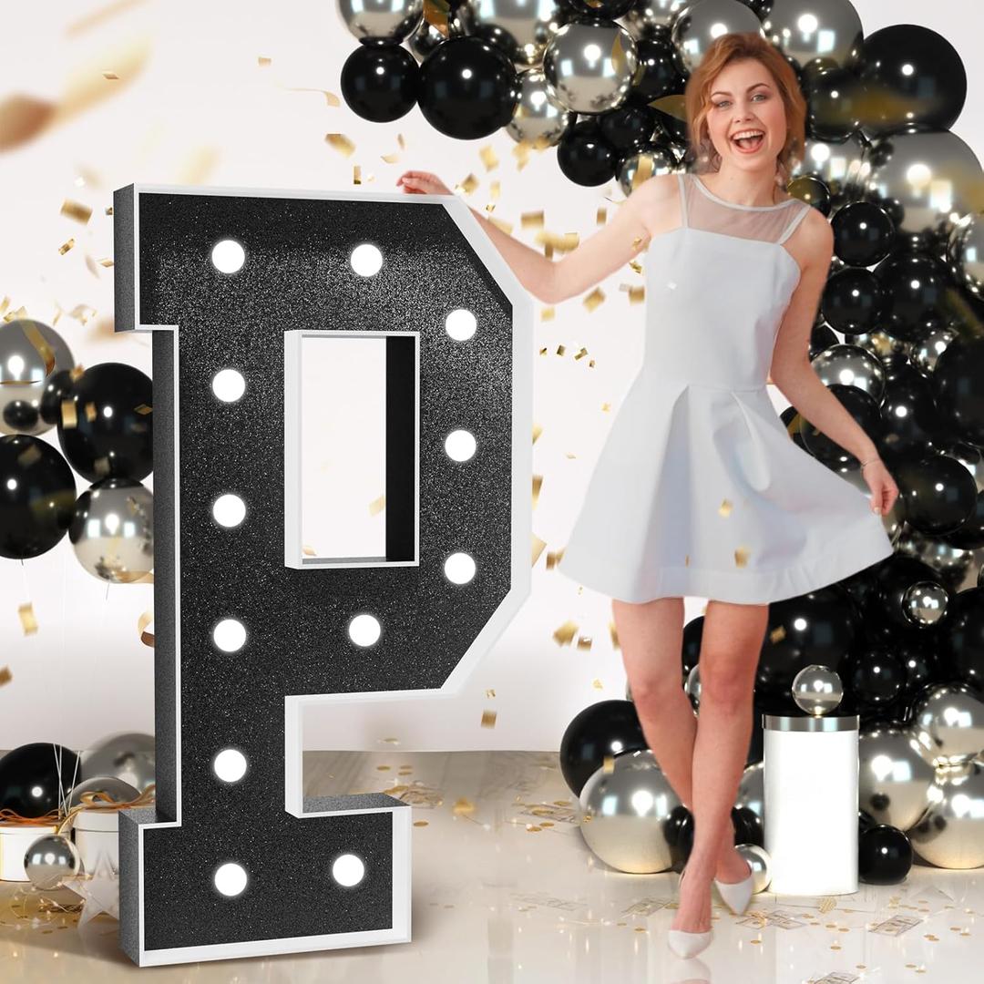 Marquee Letters Black Birthday Decorations: Large 4 Feet Tall Light Up Letters for Party Decor Big Foam Cardboard Letter P