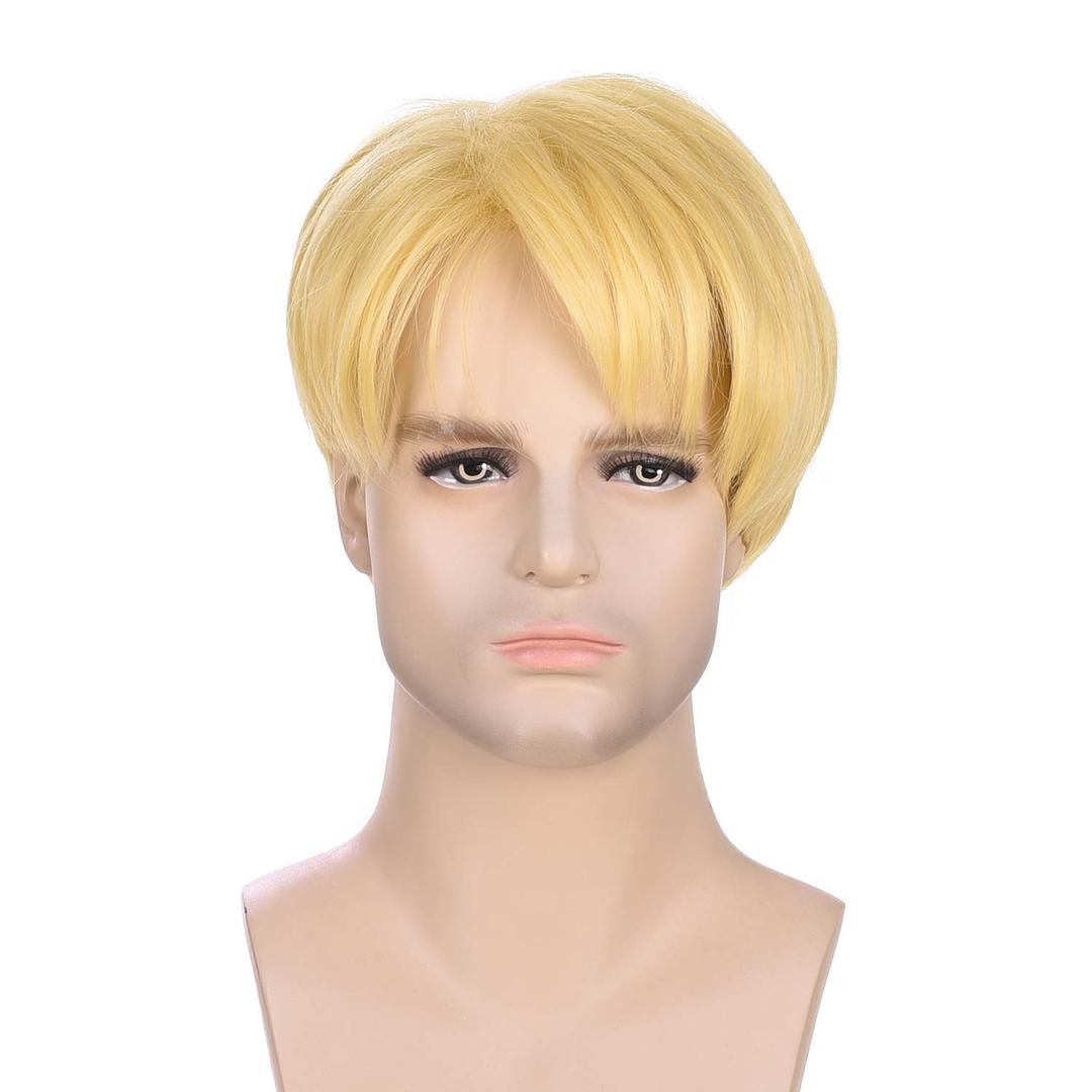 morvally Mens Short Blonde Wig with Bangs for Cosplay Halloween Party