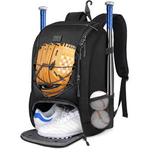Matein Baseball Bat Bag, Large Capacity Baseball Backpack for Men Women, Lightweight Softball Equipment Backpack Catchers Gear Bag with Fence Hook & Shoe Compartment for Training Sports, Black, 29L