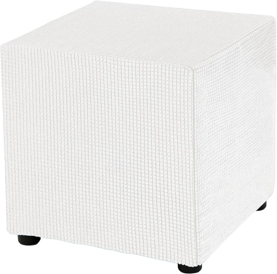 uxcell Square Ottoman Cover 18x18x18inch Stretch Polyester Washable Ottoman Slipcovers Elastic Foot Stool Foot Rest Protector for Living Room Bedroom, Beige