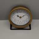 VinSees Modern Golden Table Clock on Stand, Decorative Desk and Shelf Clock, Mantel Clock Farmhouse Clock Non-Ticking, Home Dcor for Living Room, Bedroom, Bedside, Desk, Gift Clock (Gold)