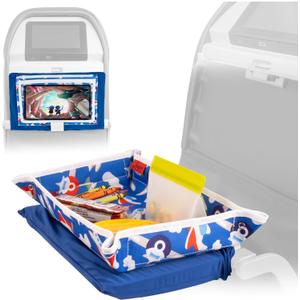 Lusso Gear Kids Travel Tray Table Cover with Pockets - Airplane Essentials for Toddlers - Kids Tray for Plane or Train -Toddler Travel Essential Must-Haves and Flying Supplies (Airplanes Pattern)