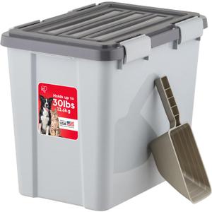 IRIS USA Stackable Dog Food Storage Container with 2 Cup Scoop, 4 Secure Latches, Fits up to 30 lbs, Pet Dry Food Bin, Gasket Seal Lid, BPA Free, Stackable, Easy Measure, Gray/Dark Gray