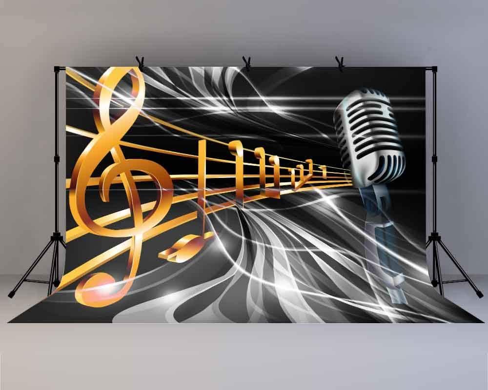 10x7ft Music Notes Backdrop Microphone Photography Background for Birthday Party Decor Banner Photo Booth Studio Props BJLY249