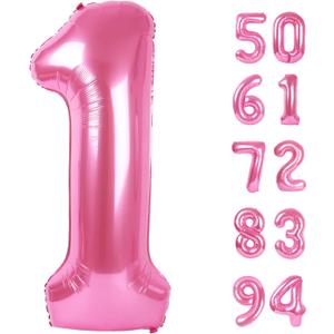 40 Inch Pink 1 Balloon for First Birthday, 1st Number Balloons Birthday Decorations for Girl Kids Toddler Baby, One Giant Number 1 Balloon