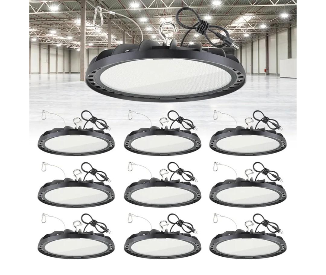 kadision 10-Pack LED High Bay Lights 150W 21000LM 5000K IP65, 5ft Cable with Plug 120V Commercial UFO High Bay LED Shop Light for Garage Warehouse, ETL Listed