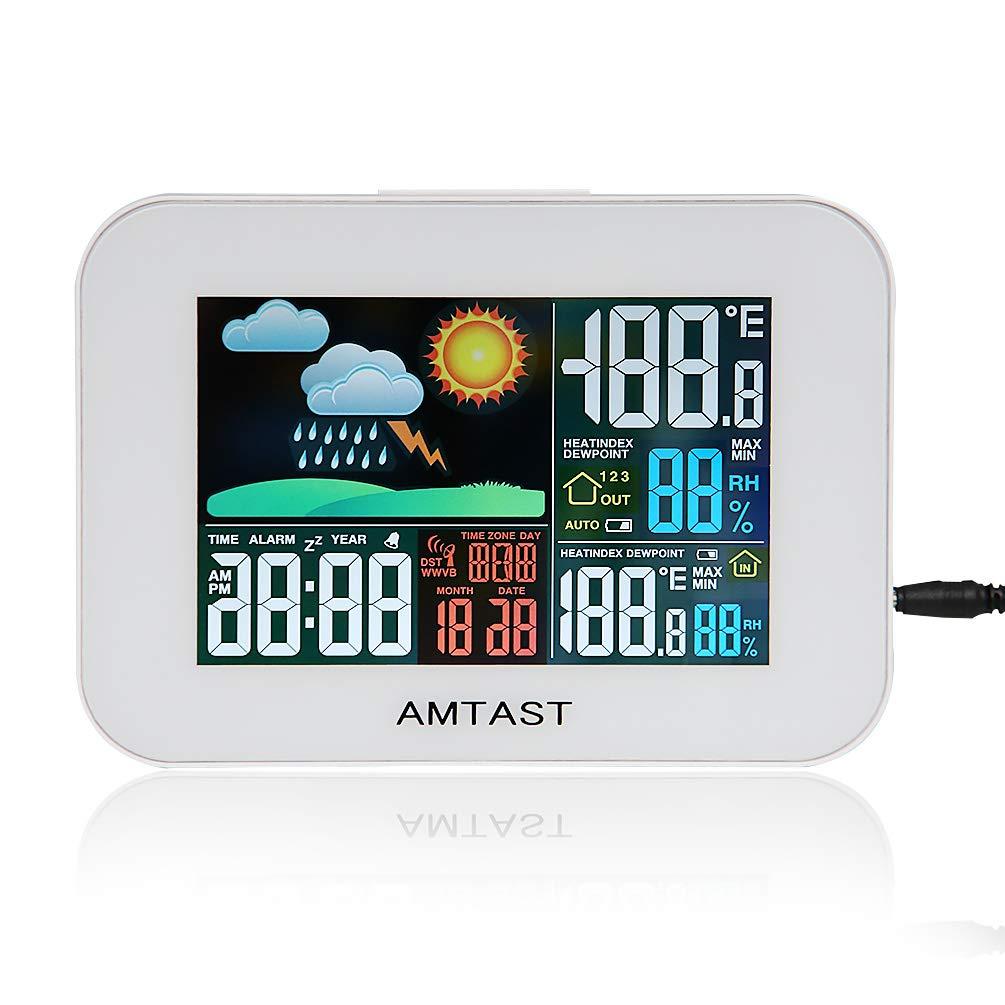 Wireless Weather Station Color Display Digital Weather Station with High Precision Sensor Indoor Outdoor Thermometer with Atomic Clock, Temperature, Humidity, Weather Forecast (Model AW-005)