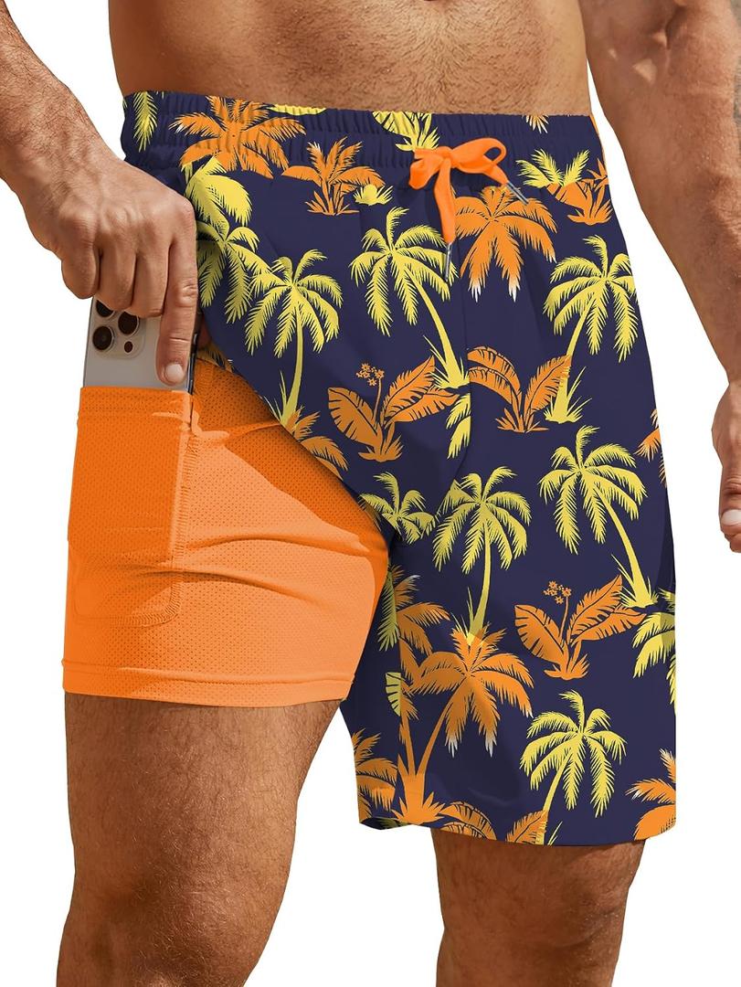 Hardaddy Men's 2 in 1 Swim Trunks with Compression Liner Beach Board Shorts with Pockets (Blue, XL)