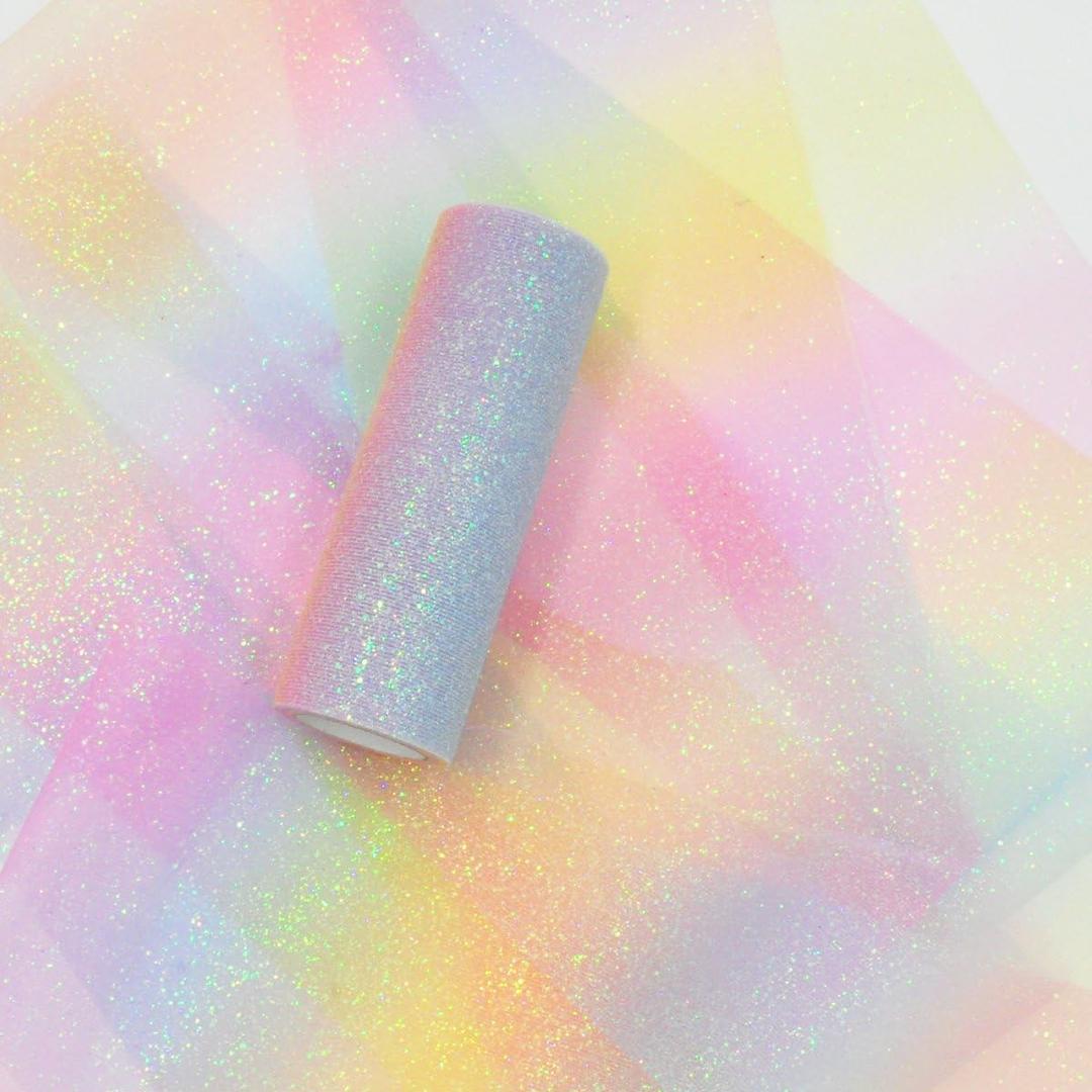 NICROLANDEE Rainbow Glitter Tulle Rolls 6 inch x 10 Yards Shimmer Color for Table Runner Chair Sash Bow Pet Tutu Skirt Sewing Crafting Fabric Birthday Baby Shower Wedding Christmas Gift Ribbon