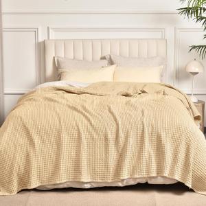 PHF Pacific Home Fashion Cotton Waffle Weave Throw Blanket 50X60 Beige 
