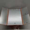 deweisn Dresser Mount Tri-Fold Lighted Vanity Mirror with 21 LED Lights, Touch Screen and 3X/2X/1X Magnification, Two Power Supply Modes Make Up Mirror,Travel Mirror (Rose Gold)