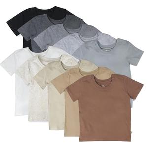 HonestBaby 10 -Pack Short Sleeve T-Shirts 100% Organic Cotton Baby, Toddler, Little Kids, Boys, Girls, Unisex, Earth Tones, 6-9 Months