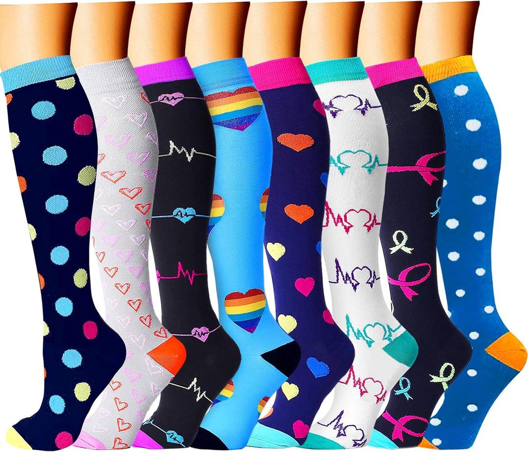 CHARMKING Compression Socks for Women & Men Circulation (8 Pairs) 15-20 mmHg is Best Support for Athletic Running,Hiking (Large-X-Large, 01 Navy/Gray/Black/Blue/Black)