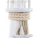 Puzzled COTA Global Small White Wooden Lighthouse Decor - Handmade Wooden Lighthouse Beach Decorations for Home with Decorative Starfish Decor - 8.75 Inches