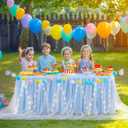 PARTISKY Blue Tulle Tutu Table Skirt for Rectangle Tables or Round Table,Led Light String Table Cloth for Boys Girls Baby Shower Baby Shark Themed Party Dessert/Cake Tables (72" x 30" (Rectangular))