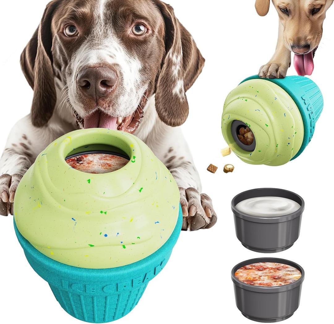 KADTC 3 in 1 Large-Size Durable Dog Fillable & Frozen Lick Treat Toy No-Transfer Freeze & Play Mess-Free Ultimate Boredom Buster, Kibble Dispenser Food Ball & Tough Dogs Chew Toys BPA-Free & Safe