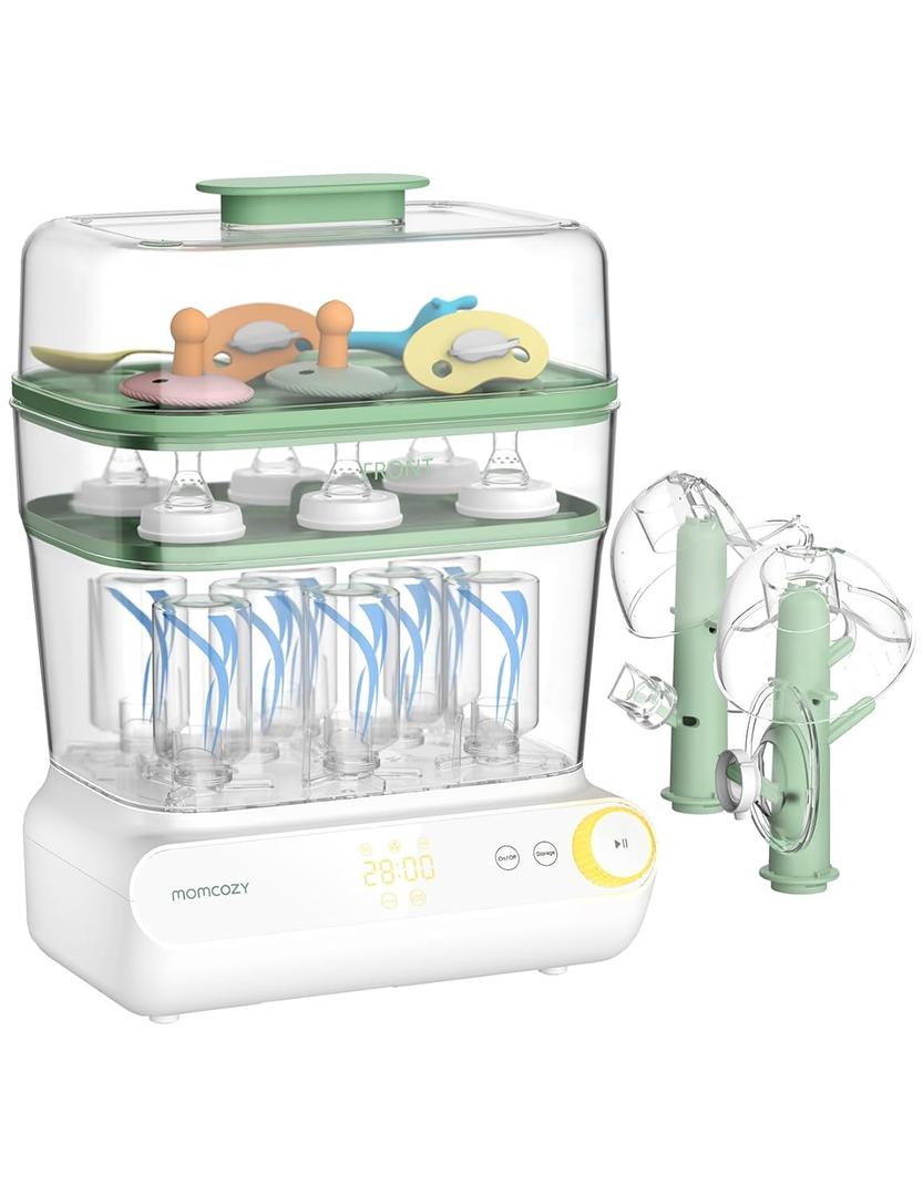 Momcozy 3 Layers Large Bottle Sterilizer and Dryer, Fast Sterilize and Dry, Universal Bottle Sterilizer for All Bottles & Breast Pump Accessories, Touch Screen & Auto-Off Bottle Sanitizer (Green)