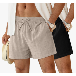 Neer 2 Pack Men's Linen Shorts Cotton Big and Tall Regular Casual Lightweight Drawstring Summer Shorts with Pockets,XL