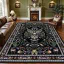 9x12 Area Rugs Living Room Rug: Vintage Washable Rug Floral Soft Carpet Indoor Floor Non-Slip Boho Stain Resistant Large Carpets for Bedroom Kids Nursery Dining Room Farmhouse Home Office Black