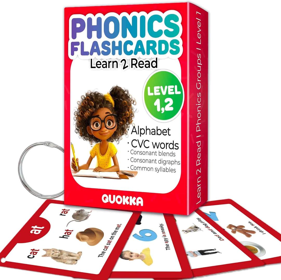 QUOKKA English Alphabet CVC Flash Cards  Learn to Read Set for Kids Ages 3-5 and 4-8  Phonics Cards for Toddlers 2-4 Years and Kindergarten  Reading Tools for Early Literacy & Phonemic Awareness