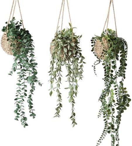 Fuxdre 2 Pack Mini Artificial Hanging Greenary Fake Hanging Plants in Basket for Wall Living Room Decor Bathroom Shelf Home Indoor