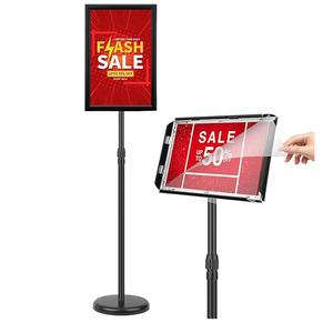 Ludery Adjustable Sign Holder Stand 11x17 inch,Pedestal Floor Signage Standing Holder with Heavy Duty Base, Aluminum Snap Open Frame Display for Business Restaurant, Mall,Schools-1 Pack