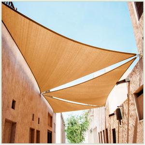 Colourtree 14' x 14' x 14' Beige Sun Shade Sail Triangle Canopy Fabric Cloth Screen CAPT14, Water Permeable & UV Resistant, Heavy Duty, Carport Patio Outdoor - (We Customize Size)