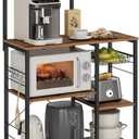 VASAGLE Baker's Rack, Microwave Stand, Kitchen Storage Rack with Wire Basket, 6 Hooks, and Shelves, for Spices, Pots, and Pans, Rustic Brown and Ink Black UKKS35X