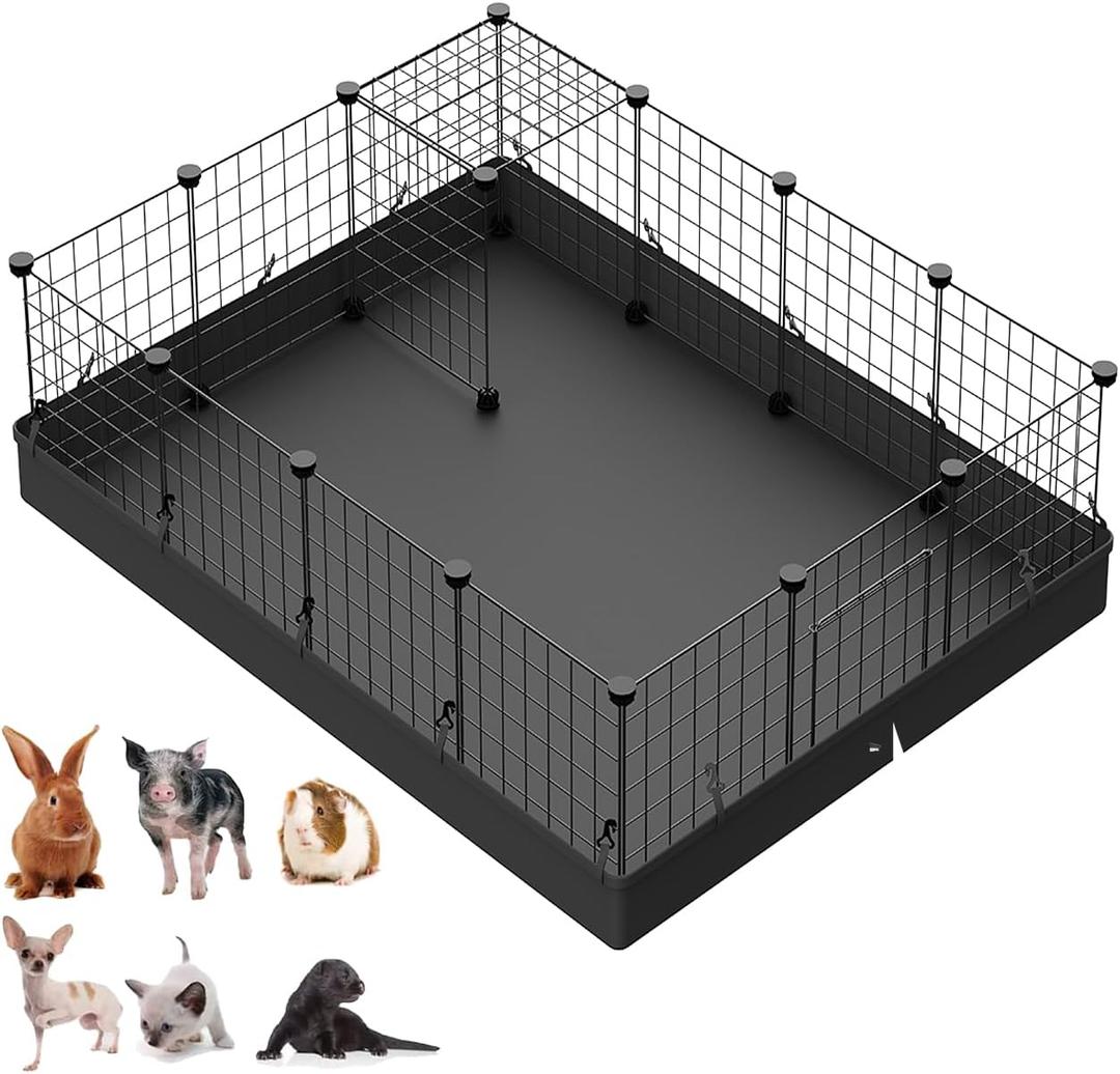 LANGXUN 16pcs Small Animal Playpen with Waterproof Mat, Pet Playpen, Rabbit Guinea Pig Cages, Puppy Kitten Playpen | Indoor & Outdoor Portable Metal Wire Yard Fence 13"x13"