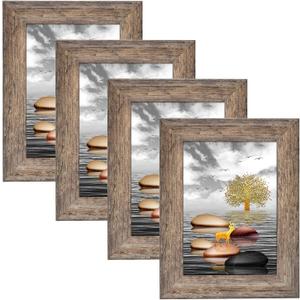 3.5x5 Picture Frames Rustic Distressed Gray Wood Pattern High Definition Glass for Table Top Display and Wall Mounting Photo FramePack of 4