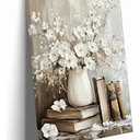 ZYGARTEQ Vintage Flower Books Canvas Wall Art Spring Floral Prints Light Academia Aesthetic Wall Decor Pictures Antique Cottagecore Artwork for Bedroom Living Room Gallery Decoration 16x24in