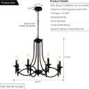 Industrial Candle Chandelier Modern Farmhouse Hanging Pendant Light Fixture with 8-Light Black Iron Classic Rural Candle Ceiling for Dining Room Living Room Bedroom Kitchen Island Foyer