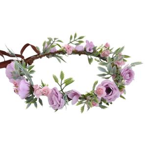 Purple Flower Crown - Traditional Round Rose Headband Elegant Headpiece Purple Flowers And Green Leaves Accessories Renaissance Festival Birthday Party Headband Wedding Shoot