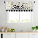 Cinbloo Lemon Valance for Windows Rustic Curtains for Kitchen 52Wx18H Inch Rod Pocket Farmhouse Decor Wood Black White Buffalo Plaid Country Small Window Drapes Fabric 1 Panel