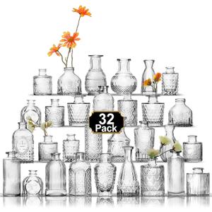 Aheroi 32 Pcs Bud Vase Set, Clear Vases for Centerpieces, Cute Glass Bud Vases Small Vases for Flowers, Mini Vase Flower Vase Set for Wedding Decorations, Room Office Table Decor