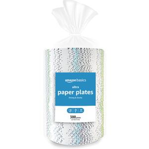 Amazon Basics Ultra Paper Plates, 6.87 Inch, Disposable, 600 Count (2 Pack of 300), Microwave-Safe, Soak Proof, Cut Resistant