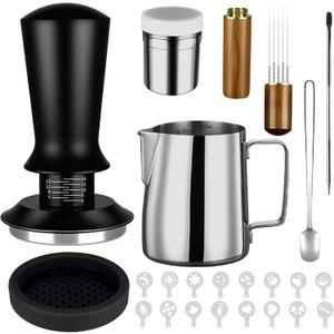 23Pcs Espresso Accessories, 51mm Coffee Espresso Tamper Kit, Espresso Machine Accessories Set, with Espress Stirrer | 350ml Milk Pitcher | Coffee Powder Dispenser | Latte Art Kit for Espresso Machine