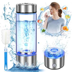 Upgrade Hydrogen Water Bottle, Hydrogen Water Generator with Advanced SPE PEM Technology, 420ml(14OZ) Hydro Water Machine, Portable Water Ionizer for Travel, Office, Fitness & Everyday Hydration (Silver)