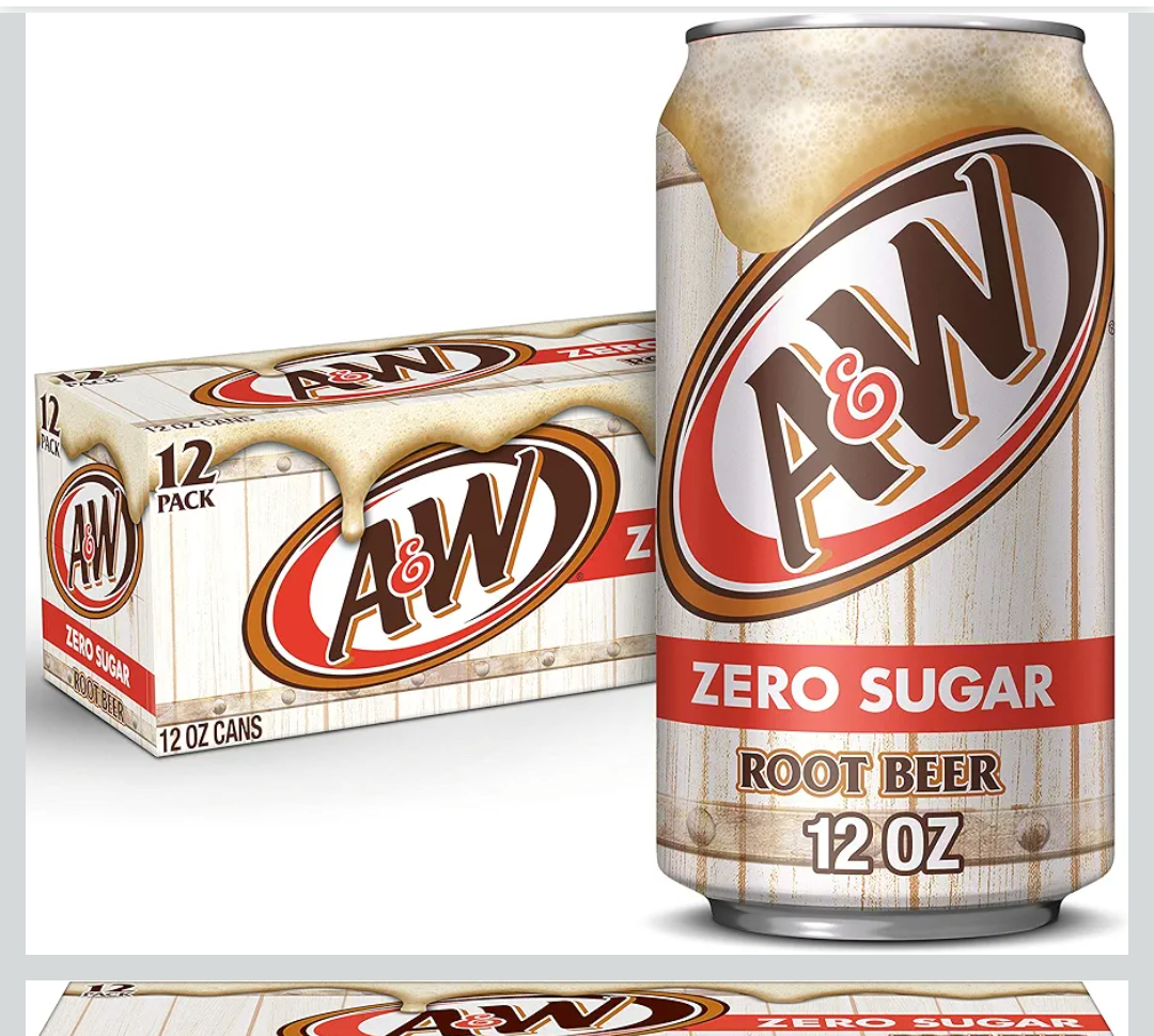 A&W Zero Sugar Root Beer Soda, 12 fl oz cans, 12 count BB 31 JAN 2026