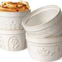 Artena Ramekins Oven Safe, Creme Brulee Ramekins, Embossed White Ceramic Ramiken, Souffle Pudding Custard Cups, Baking Dish, Dipping Bowls, Sauce Cups, Set Of 4 (Multiple Patterns, 8 oz)