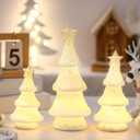 Domensi 3 Pcs Lighted Ceramic Christmas Tree White Porcelain Christmas Tree Figurines with Lights for Table Centerpiece Mantel Tabletop Fireplace Xmas Holiday Winter Home Decor