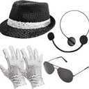 Pop Star Costume Rock Super Star Cosplay Accessories Halloween Famous Singer Outfit Sunglasses Fake Microphone Sequin Hat Gloves