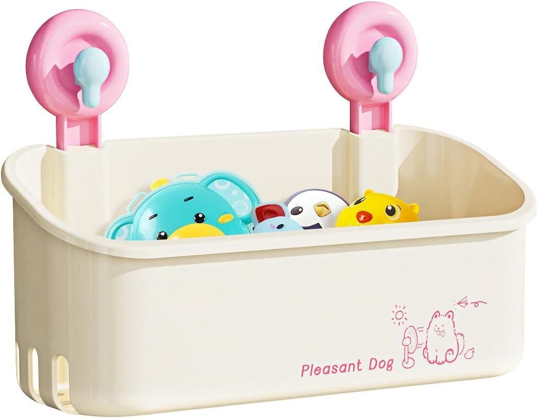 Bath Toy Storage - Wall Mounted Bath Toy Holder with Suction Cup, Quick Drain Large Capacity Bathtub Toy Storage for Bathroom (Pink)