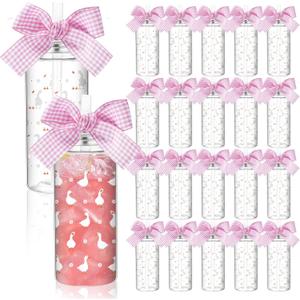 24 Pcs One Silly Goose Party Cups14 oz Plastic Baby Shower Cups with Pink Bow Lids and Straws Reusable Drinking Tumbler for Baby Shower Girl Birthday Party Supplies