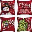 AVOIN colorlife Merry Christmas Let It Snow Love Snowman Red Throw Pillow Covers, 16 x 16 Inch Xmas Tree Holiday Cushion Case Decoration for Sofa Couch Set of 4