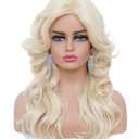 Rugelyss Vintage Wigs Blonde Wig for Women Lady Natural Layered Synthetic Full Wigs for 70s Cosplay Costume Disco Hair Wig