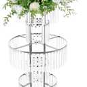 Crystal Vases for Centerpieces, Flower Stand with Hanging Crystals, 43.3" Silver Wedding Vase, 5 Tier Round Chandelier Pedestal Stand for Wedding Stage Flower Arrangement Decor (Silver, 1PC)