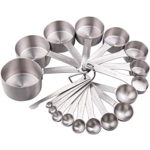 Smithcraft Measuring Cups and Spoons Set, 18/8 Stainless Steel Measuring Cups and Spoons Set for Kitchen & Baking, Heavy Duty Metric & US 8 Measure Cups & 9 Spoons & 1 Leveler